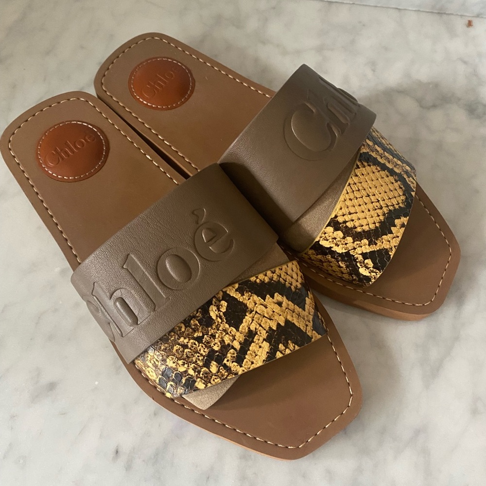 Chloe woody leather sandals 38 in wild khaki